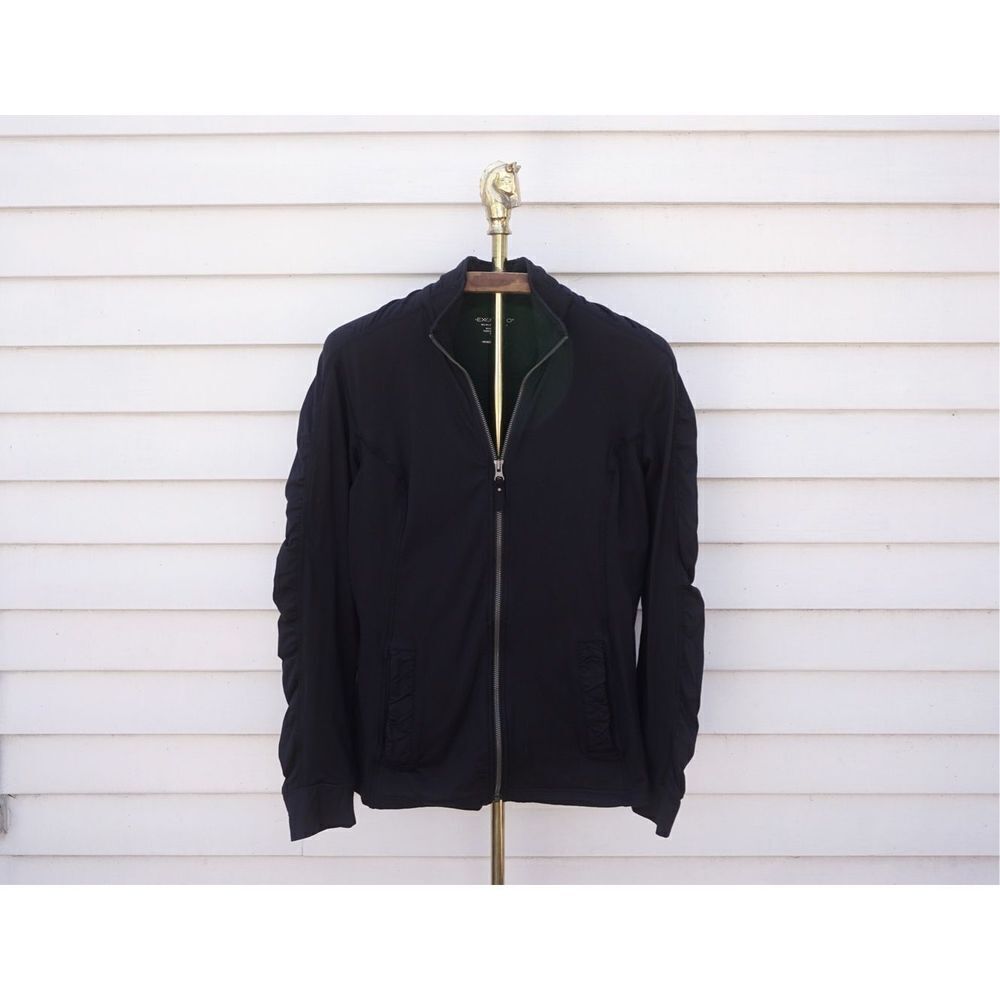 ExOfficio Black Ruffle Sleeve Zip Up Athletic Jacket